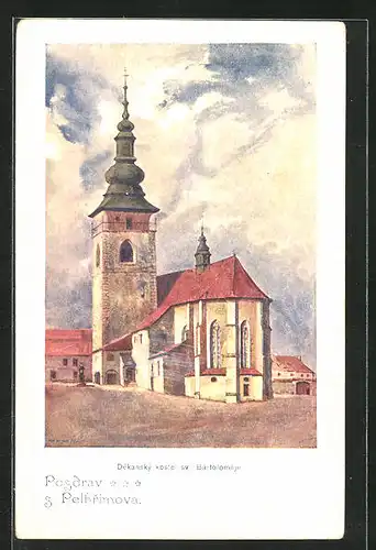 Künstler-AK Pelhrimov, Dekansky kostel sv Bartolomeje