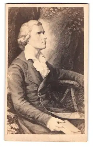 Fotografie unbekannter Fotograf und Ort, Portrait Johann Christoph Friedrich Schiller auf einer Bank