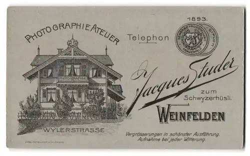 Fotografie Jacques Studer, Weinfelden, Wylerstr., Ansicht Weinfelden, Blick auf das Ateliersgebäude des Fotografen