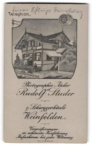 Fotografie Rudolf Studer, Weinfelden, Schwyzerhüsli 3, Ansicht Weinfelden, Blick auf das Haus des Fotografenateliers