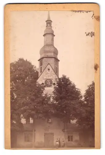 Fotografie Paul Herrmann, Ebersdorf, Ansicht Ebersdorf / Reuss, Kirchturm St. Christophorus