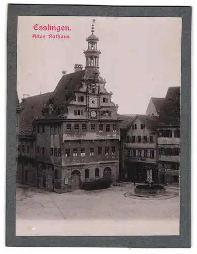 Fotografie unbekannter Fotograf, Ansicht Esslingen, Rathaus und Ladengeschäft Teubner & Schmid