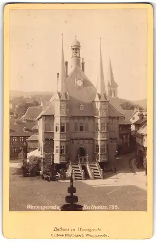 Fotografie E. Rose, Wernigerode, Ansicht Wernigerode, Rathaus mit Brunnen