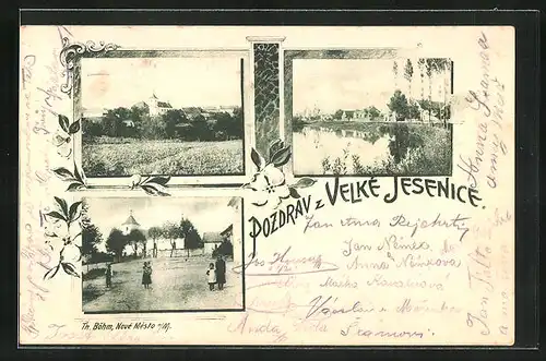 AK Velká Jesenice, Verschiedene Ansichten der Ortschaft