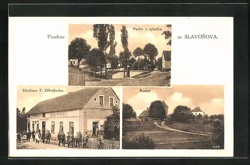 AK Slavonov, Gasthaus, Hostinec F. Effenberka, Kostel