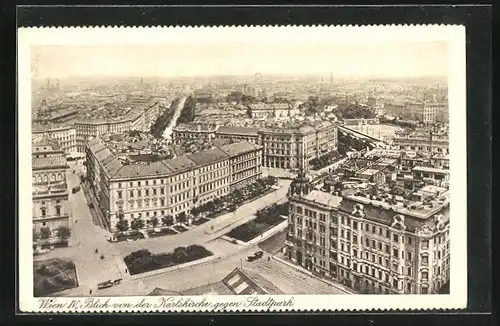 AK Wien, Blick von der Karlskirche gegen Stadtpark