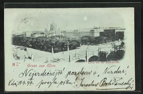 Mondschein-AK Wien, Blick auf die Karlskirche