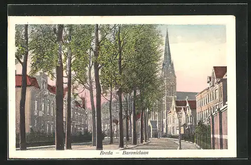 AK Breda, Impression der Baronielaan mit Blick auf die Kirche