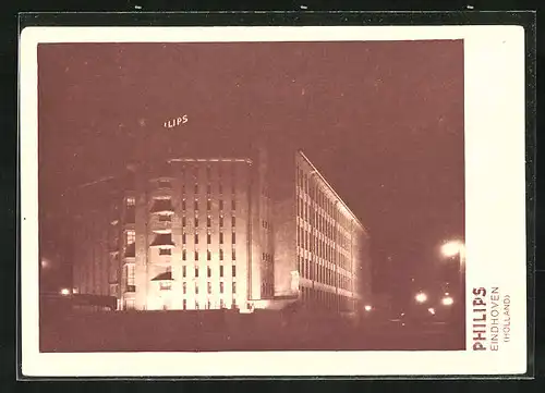 AK Eindhoven, Nachtaufnahme Philips-Werke