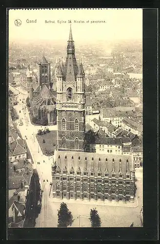 AK Gand, Beffroi, Eglise St. Nicolas et panorama