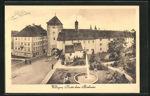 AK Villingen, Partie beim Bickentor, Springbrunnen