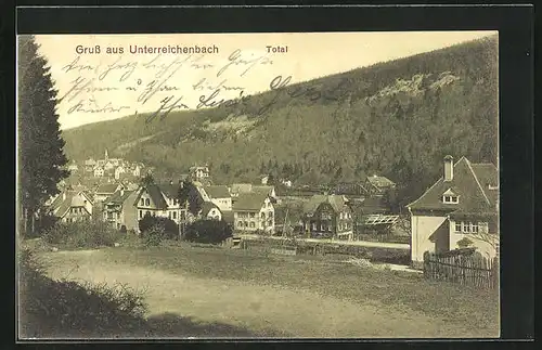 AK Unterreichenbach, Totalansicht von kleinem Hügel aus betrachtet