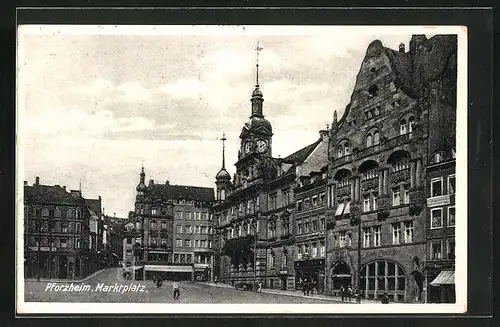 AK Pforzheim, Marktplatz mit Gebäudeansichten