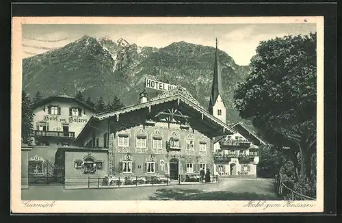 AK Garmisch, Hotel zum Husaren, Blick auf die Berge