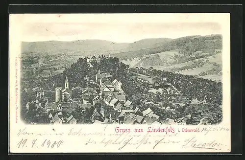 Relief-AK Lindenfels i. Odenwald, Teilansicht