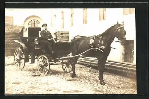 Foto-AK Pferdekutsche mit vorgespanntem Pferd