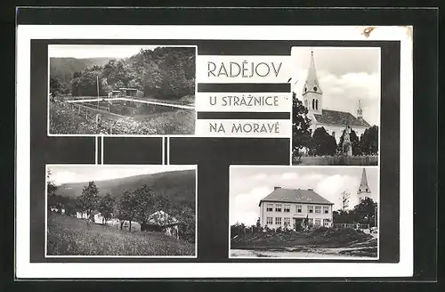 AK Radejov u Straznice, Kostel, Obecna Skola, Ortsansicht