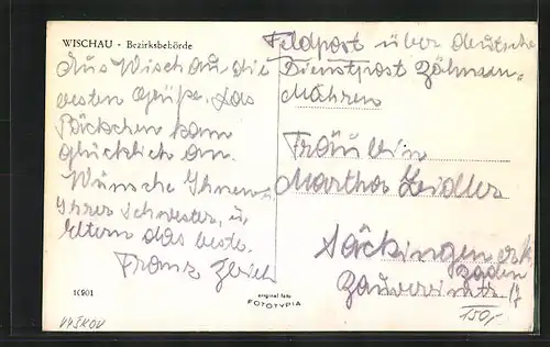 AK Wischau / Vyskov, Strassenkreuzung an der Bezirksbehörde