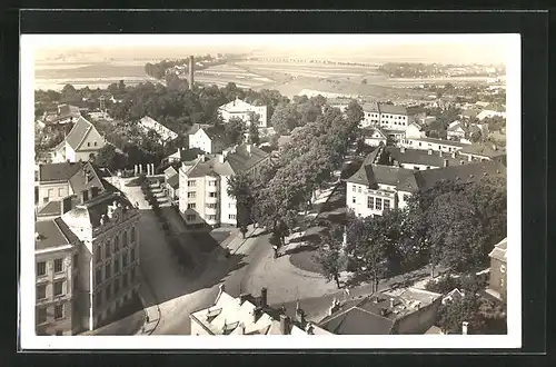 AK Wischau / Vyskov, Okresni urad, Strassenpartie aus der Vogelschau