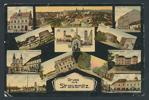 AK Strassnitz, Ringplatz, Hotel Schwarzer Adler, Pfarrthurm