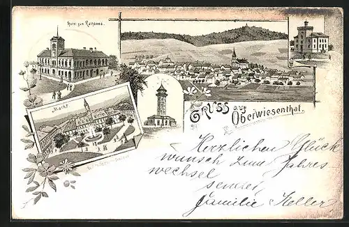 AK Oberwiesenthal, Hotel zum Rathaus, Markt, Turm, Totalansicht