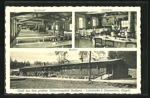 AK Lehnmühle b. Frauenstein /Erzgeb., Kantine, Innenansichten Speisesaal u. Gaststube