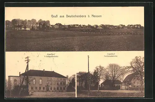 AK Deutschenbora b. Nossen, Gasthof Vorderansicht u. Seitenansicht, Teilansicht