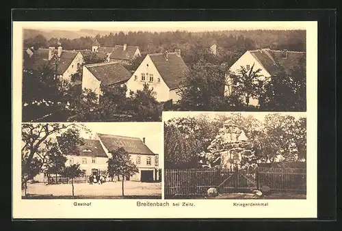 AK Breitenbach bei Zeitz, Gasthof, Kriegerdenkmal, Ortspartie