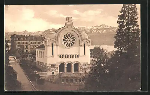 AK Lausanne, La Synagogue et les Alpes