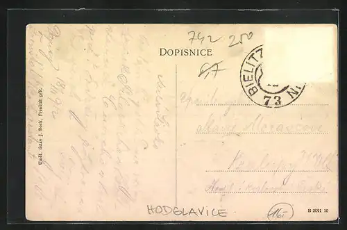 AK Hodslavice, Domek palackeho, evang. kostel, sokolovna, skola