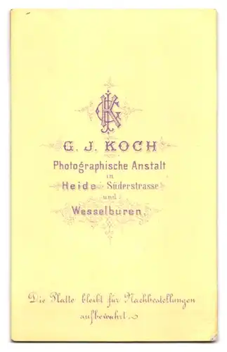 Fotografie G.J. Koch, Wesselburen, Portrait Herr mit Schnauzbart & Fliege