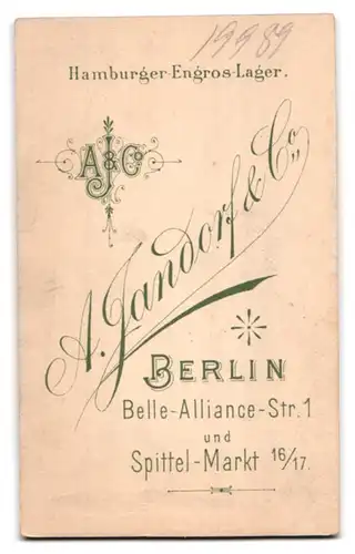 Fotografie A. Jandorf & Co., Berlin, Belle-Alliance-Strasse 1, Portrait junge Dame im karierten Kleid