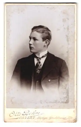 Fotografie Otto Böhm, Passau, Heilige Geiststrasse 379, Portrait junger Herr im Anzug mit Krawatte