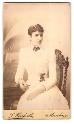 Fotografie F. Herrfurth, Merseburg, Brühl 4, Portrait junge Dame im weissen Kleid