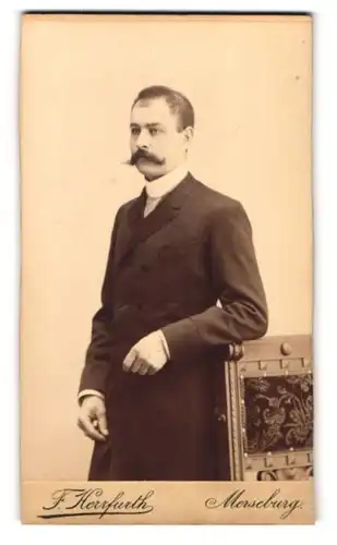 Fotografie F. Herrfurth, Merseburg, Brühl 4, Portrait eleganter Herr mit Schnauzbart