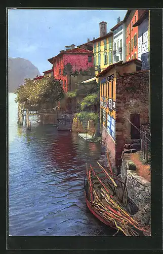 AK Gandria, Häuserfront am Ufer des Sees