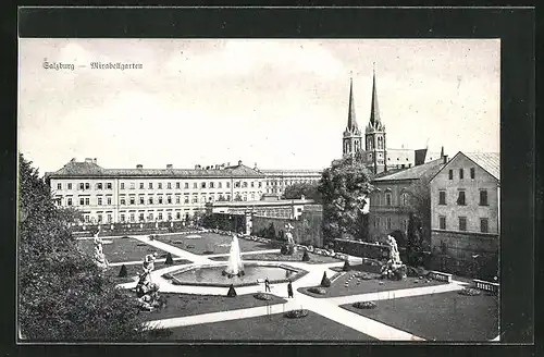 AK Salzburg, Mirabellgarten aus der Vogelschau