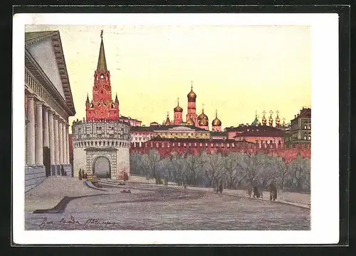 Künstler-AK Moscou, Vue du Kremlin du Coté Occidental