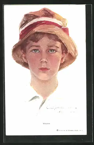 Künstler-AK Philip Boileau: Youth, Mädchen mit rotbraunem Hut