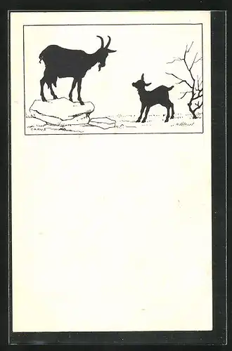 Künstler-AK Carus: Ziege und Zicklein