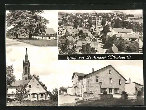 AK Leutersdorf, Ortspartie, Gasthaus, Kirche