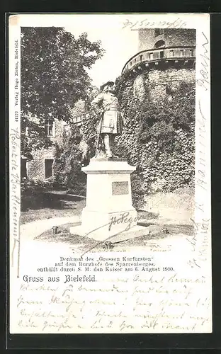 AK Bielefeld, Denkmal d. Grossen Kurfürsten auf dem Burghof d. Sparrenberges