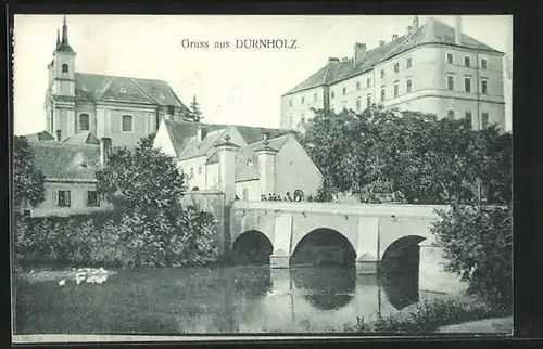 AK Dürnholz in Mähren, Schloss und Kirche vom Ufer aus