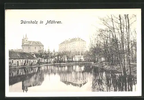 AK Dürnholz in Mähren, Schloss und Kirche vom Wasser aus