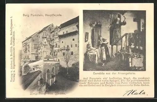 AK Nedvedice, Burg Pernstein, Aussenfassade, Gemälde aus der Ahnengallerie