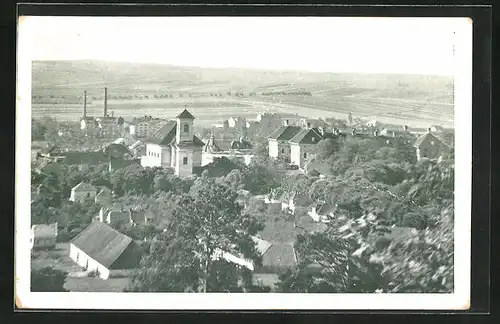 AK Austerlitz /Slavkov, Ortsansicht aus der Vogelschau, Kostel