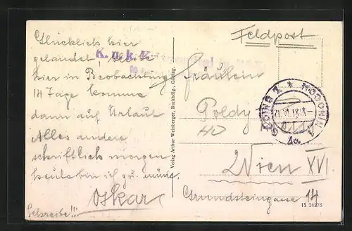 AK Göding / Hodonin, Strassenpartie mit Kirche