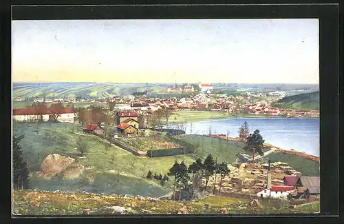 AK Jedownitz, Ortspartie mit Blick auf den See