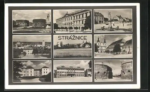 AK Straznice, Skalicka Brana, Pomnik, Namesti, Kostel