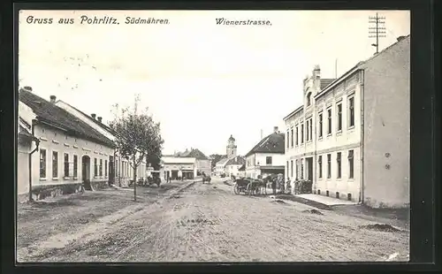 AK Pohrlitz, Pferdekutsche auf der Wienerstrasse